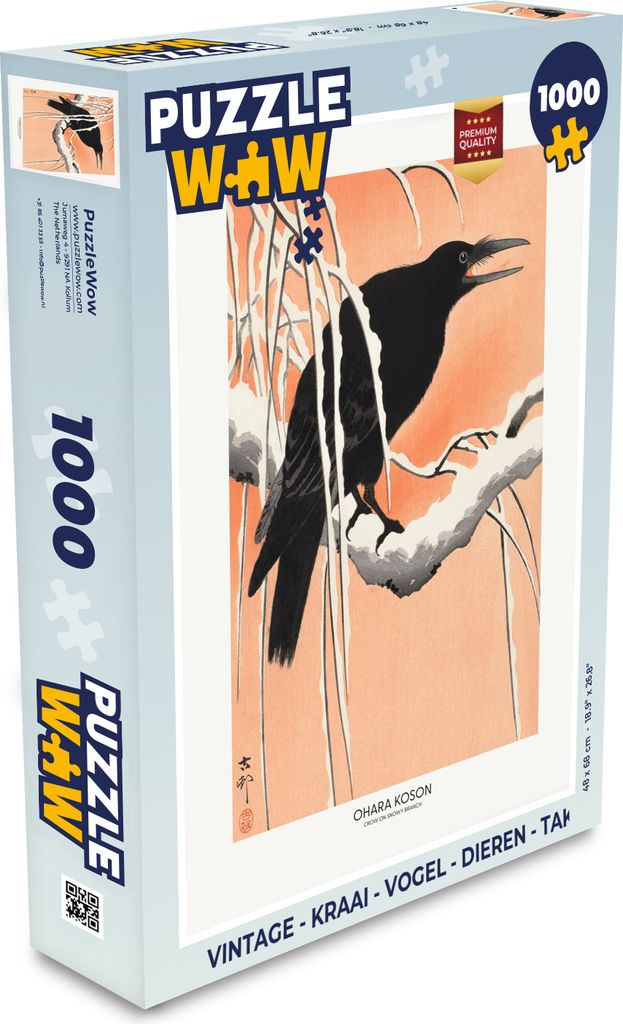 MuchoWow Puzzle 1000 Teile Vintage - Krähe - Vogel - Tiere - Zweig - Spielzeug - Alt und Jung - Spiele - Puzzeln