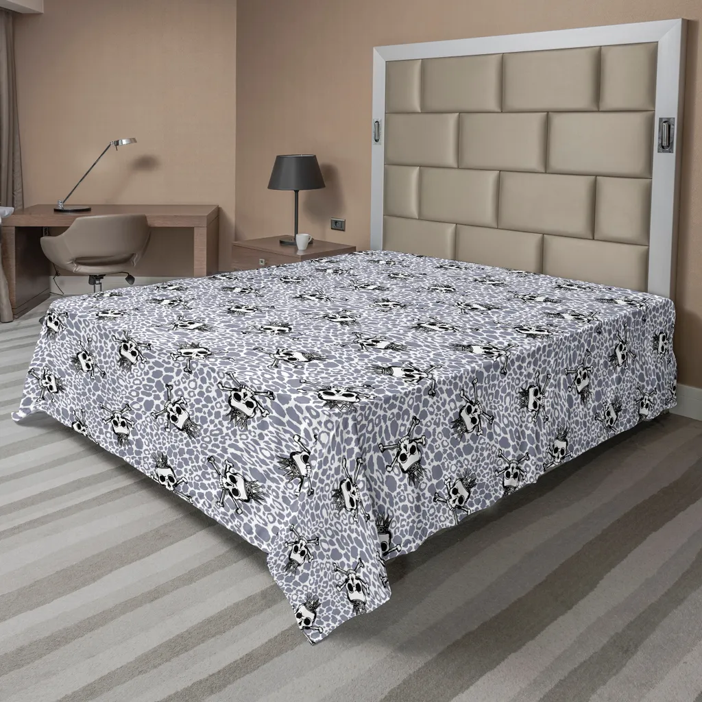 ABAKUHAUS Drap Plat Crâne Couronné et Os Imprimé Peau Animal 244x205cm