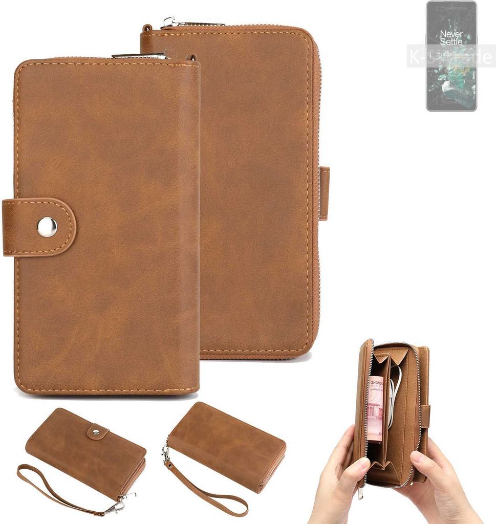 K-S-Trade Handyhülle Schutzhülle kompatibel mit OnePlus 10T & Portemonnee Tasche Handytasche Case Etui Geldbörse Wallet braun (1x)