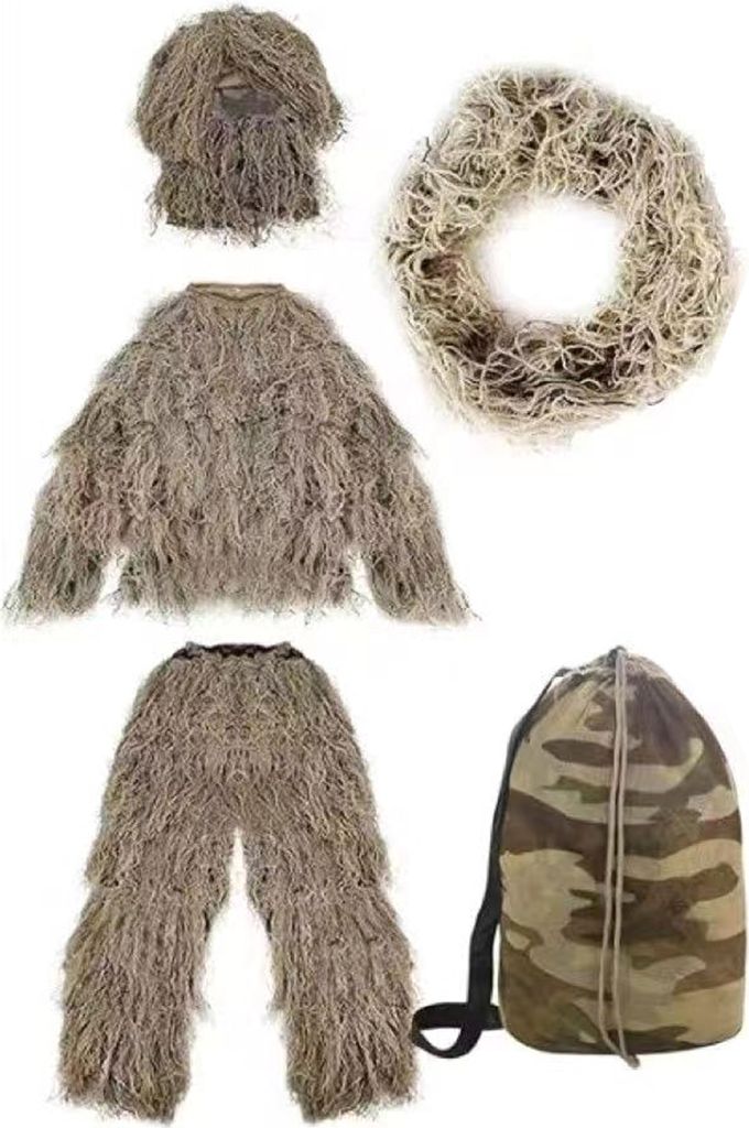 5 Teile/satz Ghillie Anzug mit Jacke Hosen Kapuze Girlande Tragen Tasche 3D Camouflage Jagd Bekleidung Jugend Erwachsene Woodland Kleidung