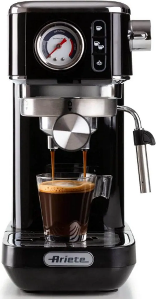 Ariete 1381 Macchina da caffè con manometro, compatibile con caffè in polvere e cialde ESE, 1300 W, Capacità 1,1 L, 15 bar di pressione, Filtro à½ tazze, Dispositivo Cappuccino, Nero