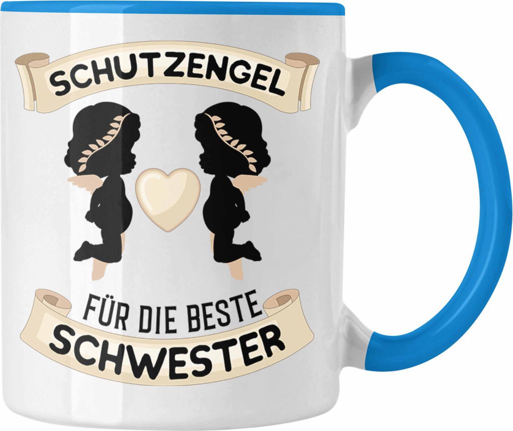 Trendation - Schutzengel Schwester Tasse Geschenk für Schwester Geschenkidee Beste Schwester Geburtstag (Blau)