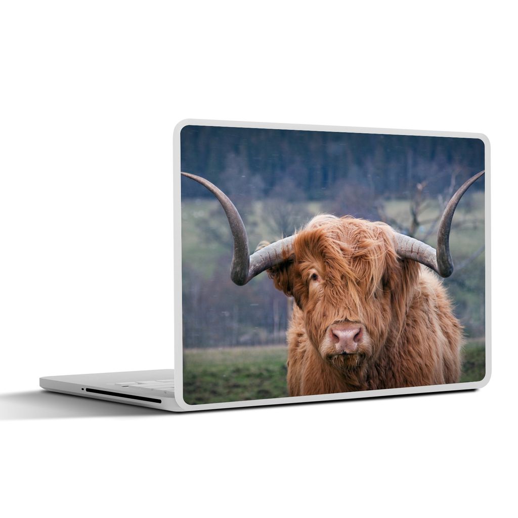 MuchoWow Laptop Aufkleber Sticker Cover Schottischer Highlander - Hörner - Berg 40x30 cm - Laptop Dekoration - Selbstklebend