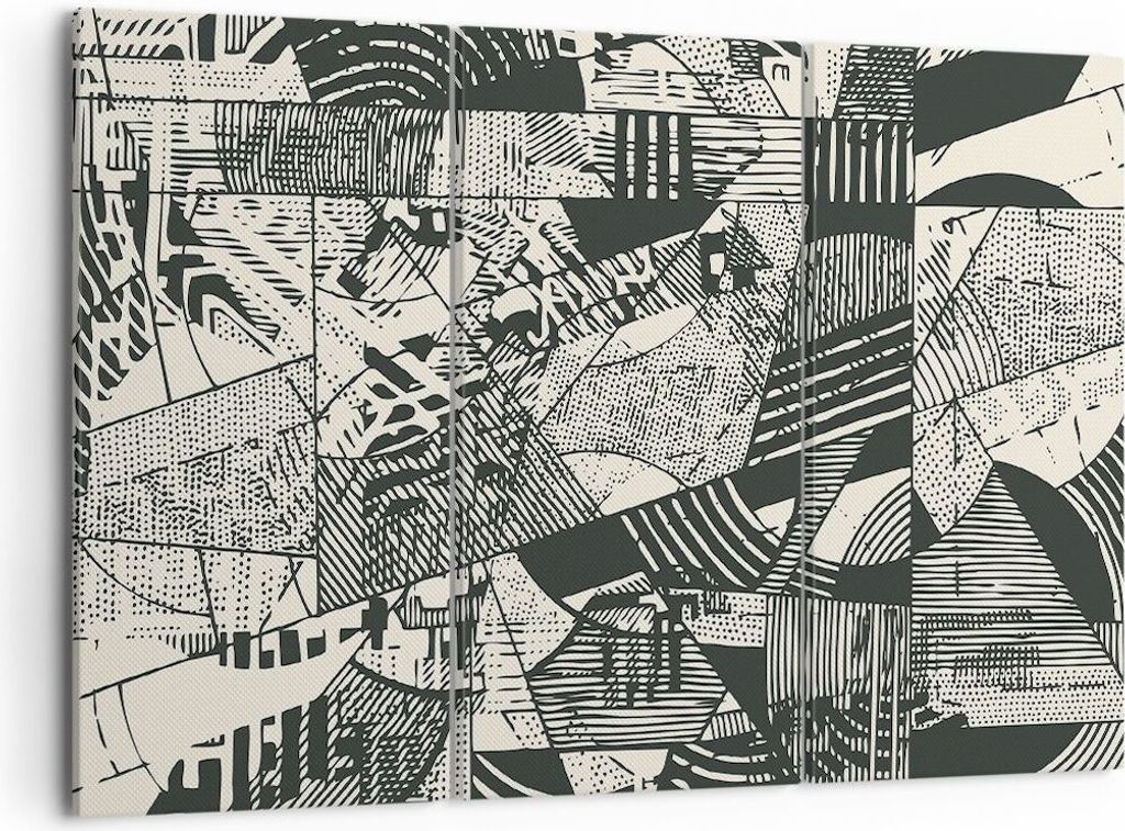 Bild auf Leinwand - Leinwandbild - 3 Teile - Abstraktion Vintage Schwarz - 105x70cm - Wand Bild - Wanddeko - Wandbilder - Leinwanddruck - Bilder - ...