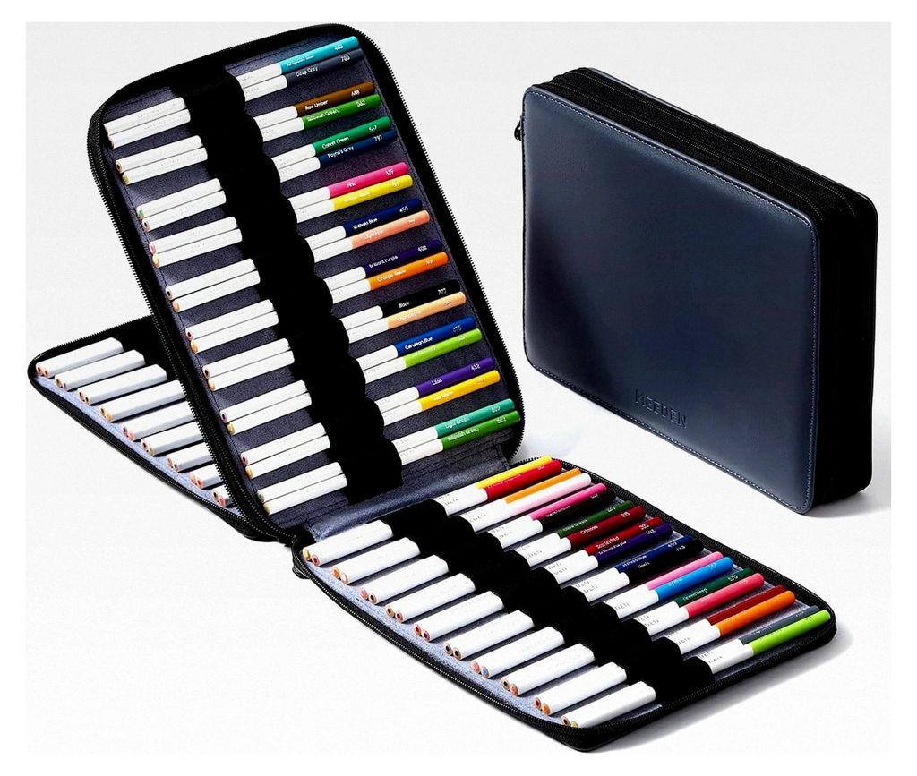 Stiftemappe Marker Organizer Etui: Kunstleder Reißverschlusstasche mit Samtfütterung – Großes Fassungsvermögen für Künstler – Schiefergrau