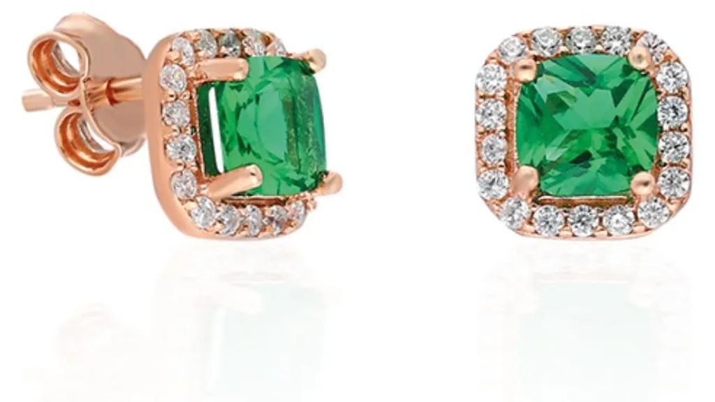 Boucles d'oreilles argent 925 hypoallergéniques zircone verte et or rose