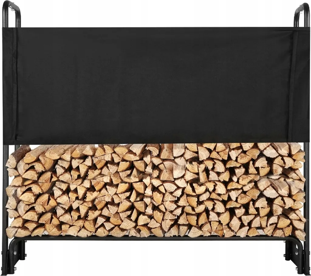 Support de cheminée en métal et bois noir avec couvercle de protection