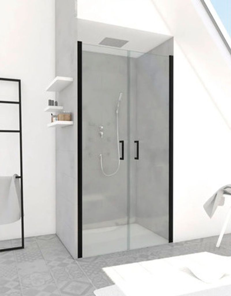 Duschtür in Nische mit Pendeltür Aurlane Black Calm 90 cm Profil schwarz Klarglas