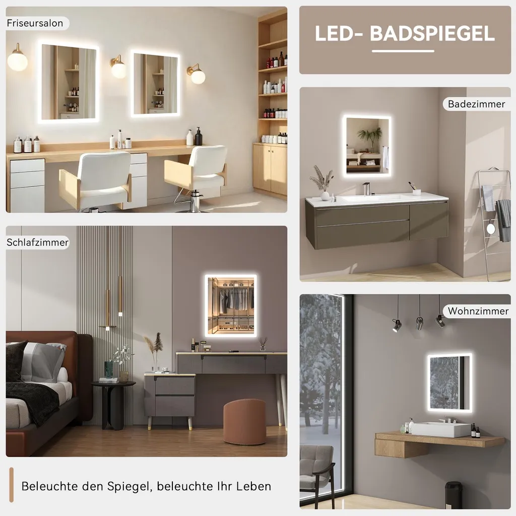 Miroir LED 60x50 cm à intensité variable et désembueur automatique - 9