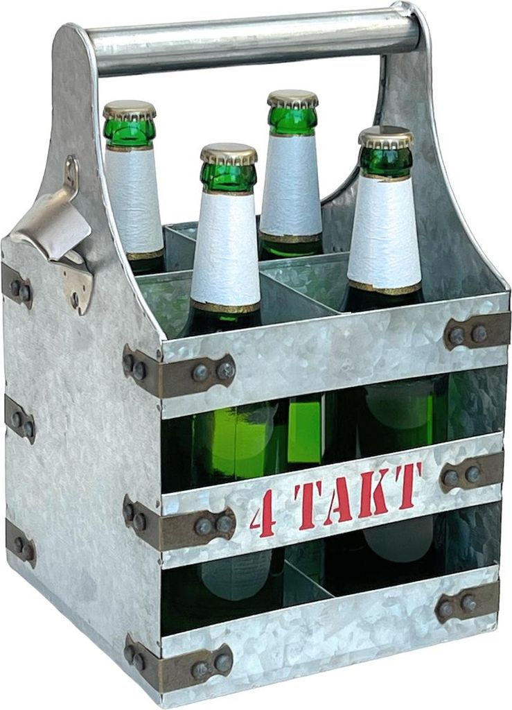 DanDiBo Bierträger Metall mit Öffner Flaschenträger 4 Takt 96405 Flaschenöffner Flaschenkorb Männerhandtasche Männergeschenke