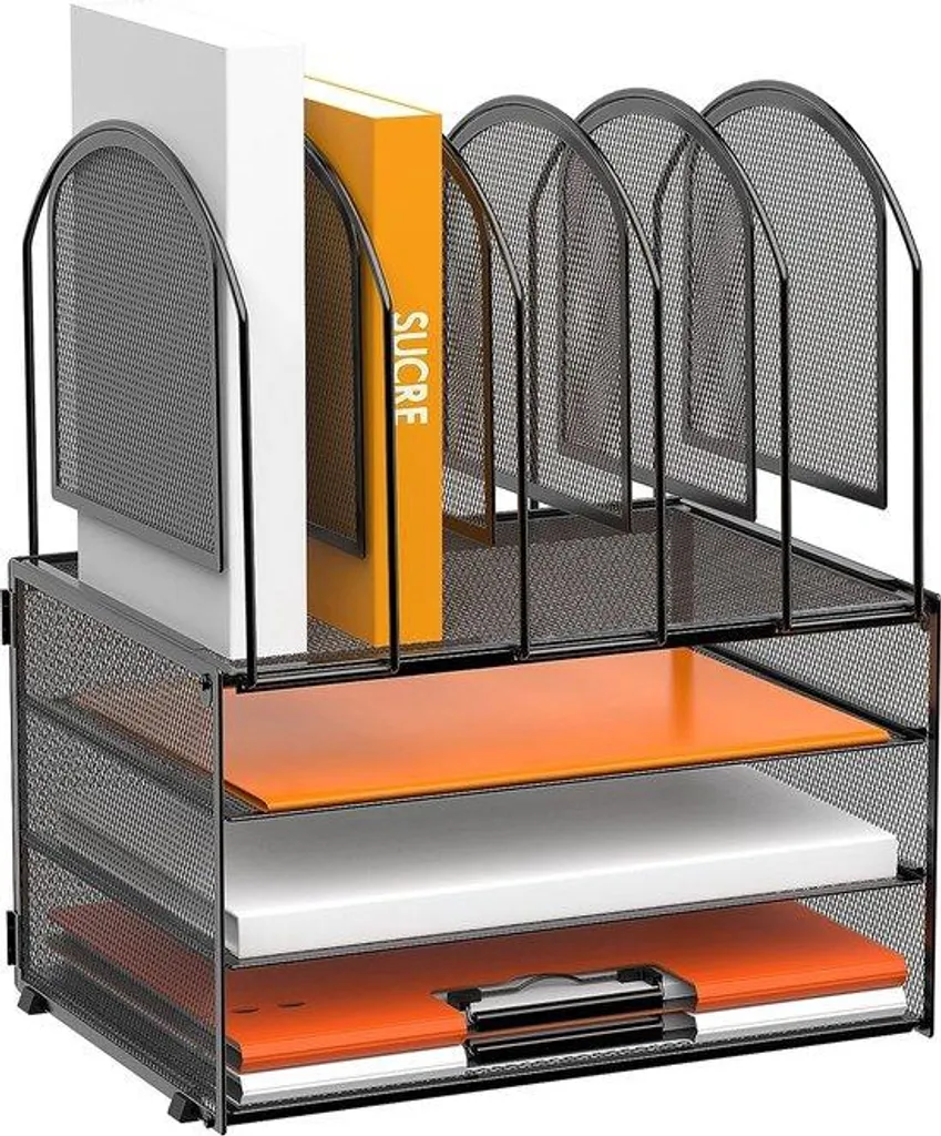 Range-revues noir 3 compartiments en métal robuste pour bureau trié