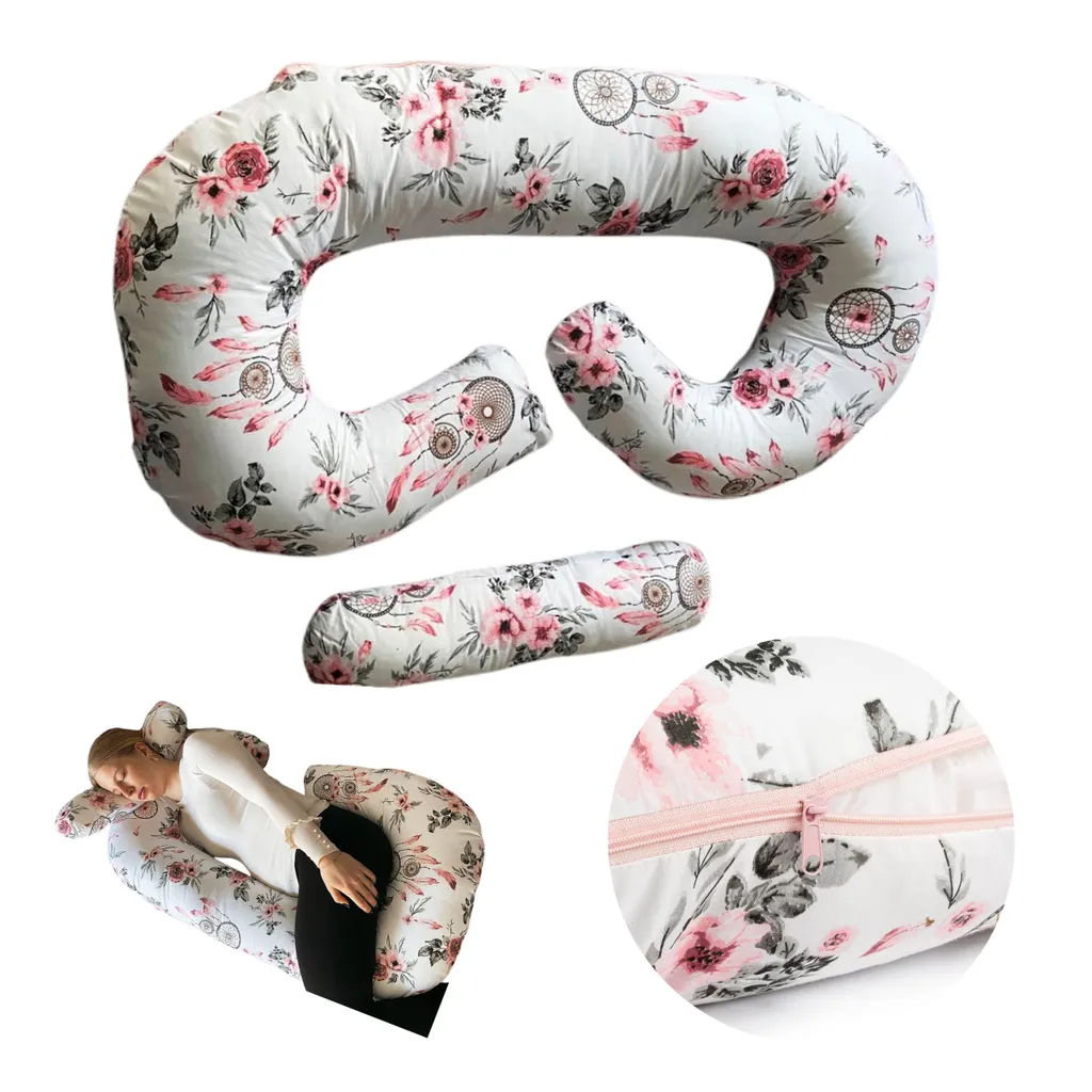Coussin de grossesse anti mal de dos Flumi type C lavable fleurs - 4