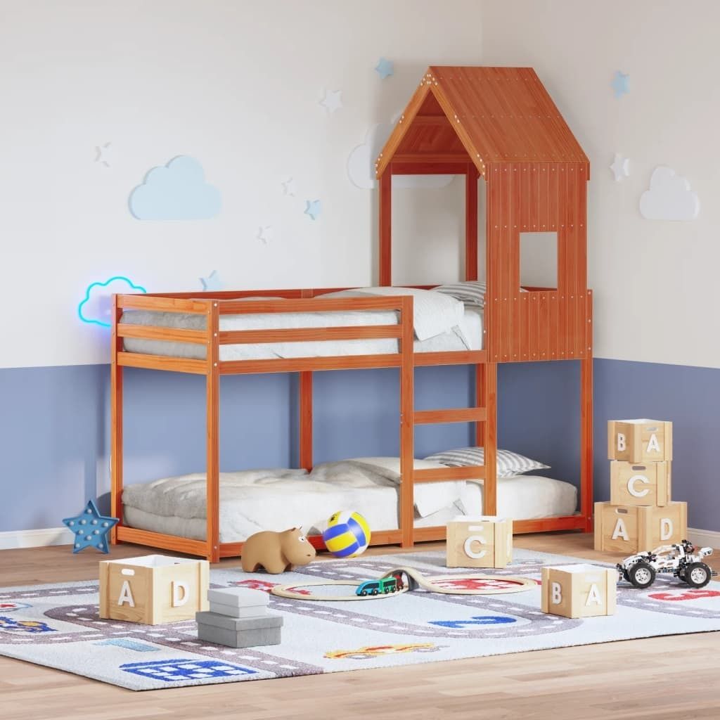 Maison Exclusive - Etagenbett mit Dach Wachsbraun 80x200 cm Massivholz Kiefer