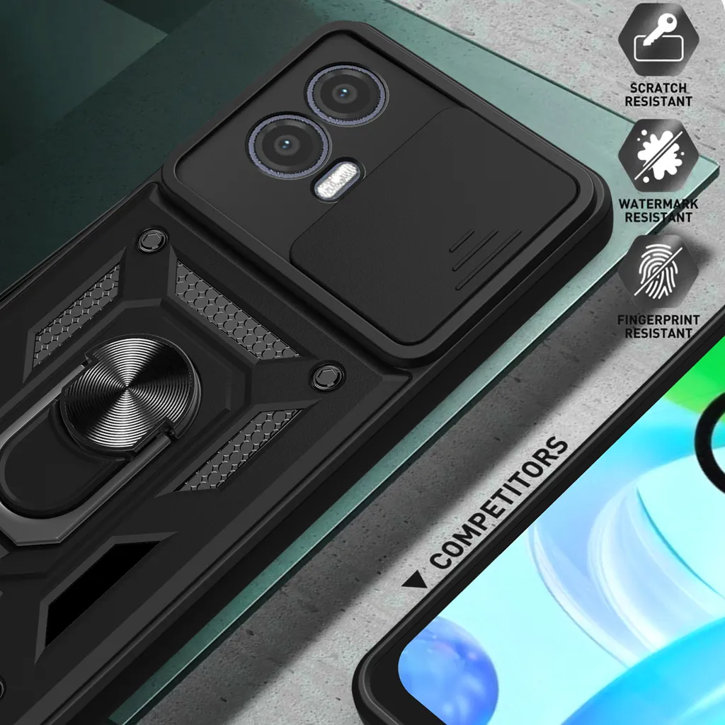 HAOYE Cover Motorola Moto G53 5G Con Protezione Schermo Integrata - Custodia Rugged 2 Strati, Antiurto, Trasparente, Nero