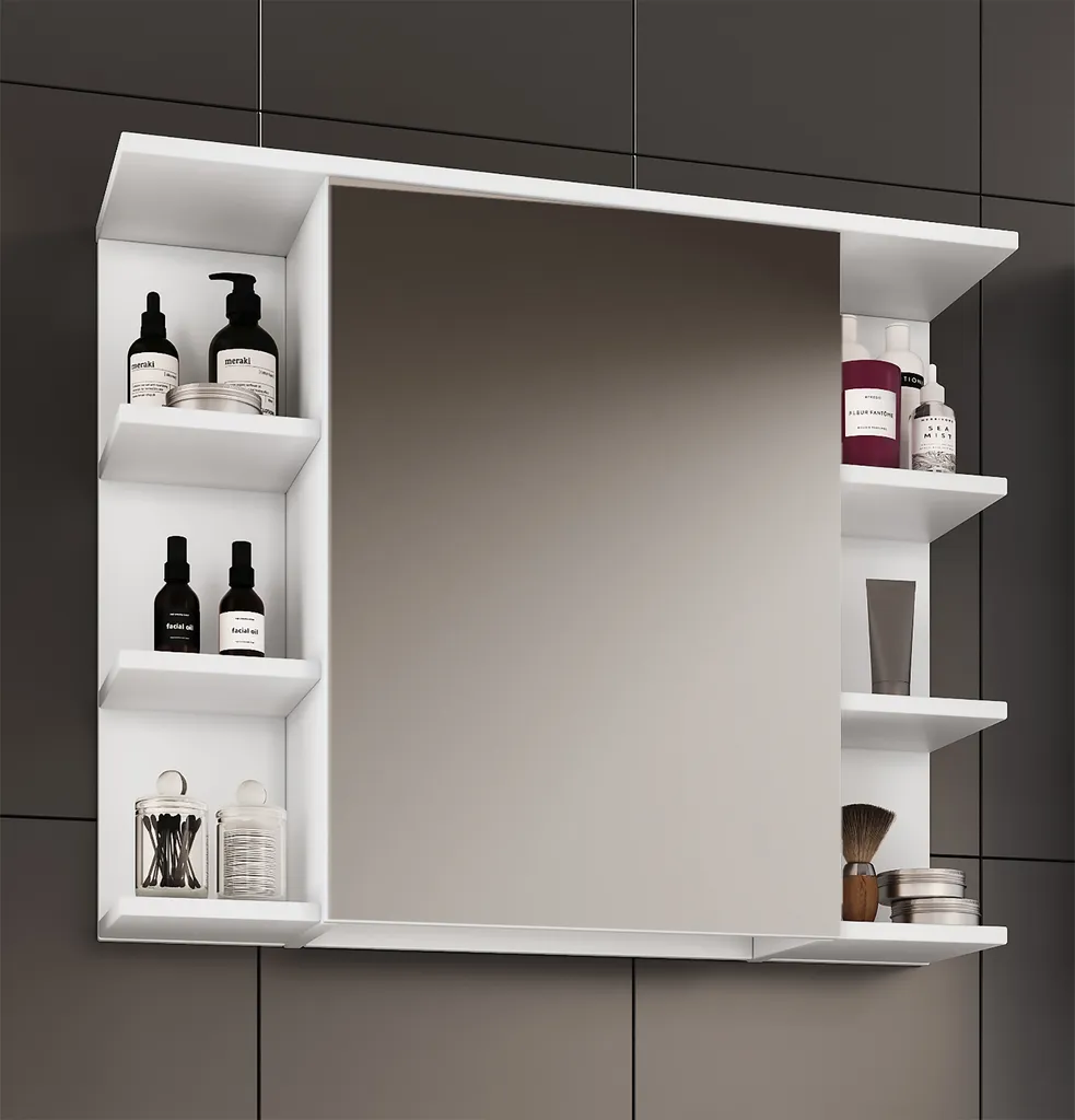Armadietto Specchio Bagno 80x64 cm Zalo | Mobiletto Bianco Multiuso - 3