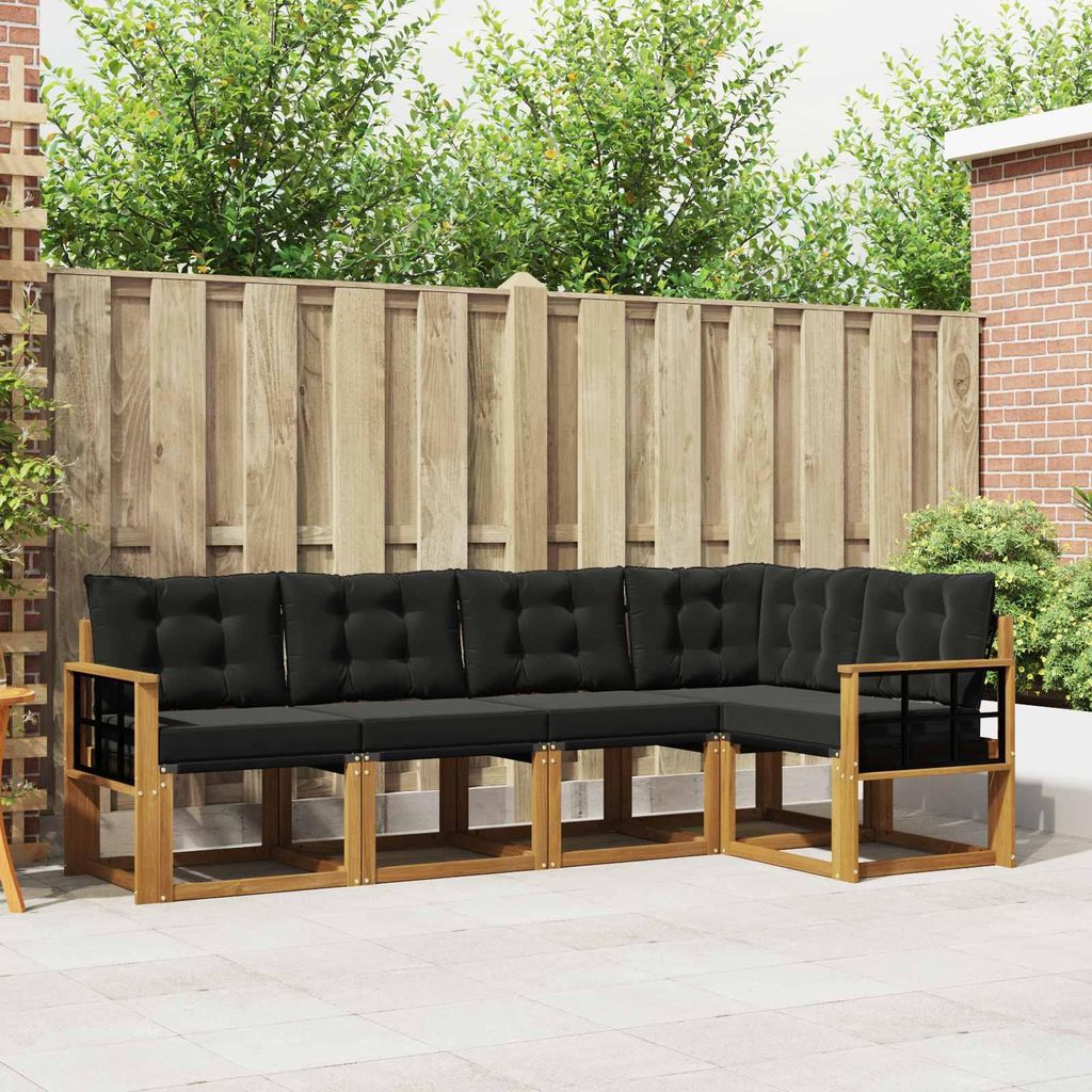 "Neues Produkt" Outdoor-Sofagarnitur ANTI-UV - CLORIS - mit Kissen - 5 pcs - Natürlich und Schwarz - Modern Gartensofas V419