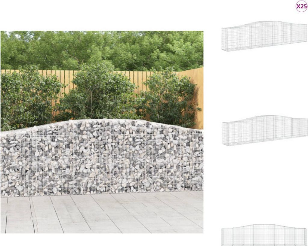 vidaXL Gabionen mit Hochbogen 25 Stk. 400x50x80/100cm Verzinktes Eisen - Blumentöpfe & Pflanzgefäße