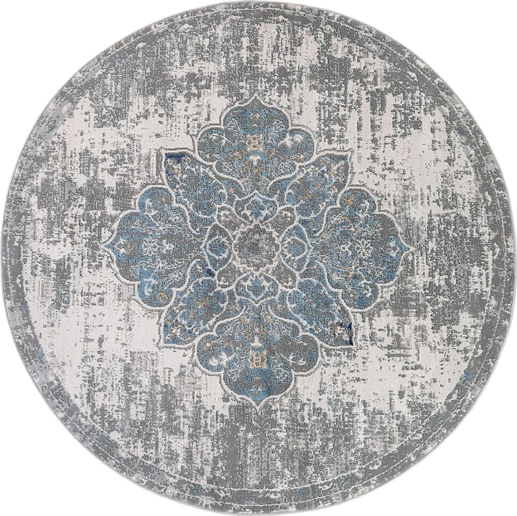 Tapiso Teppich VALLEY Rund Vintage Grau Blau Schlafzimmer Produktbild 
