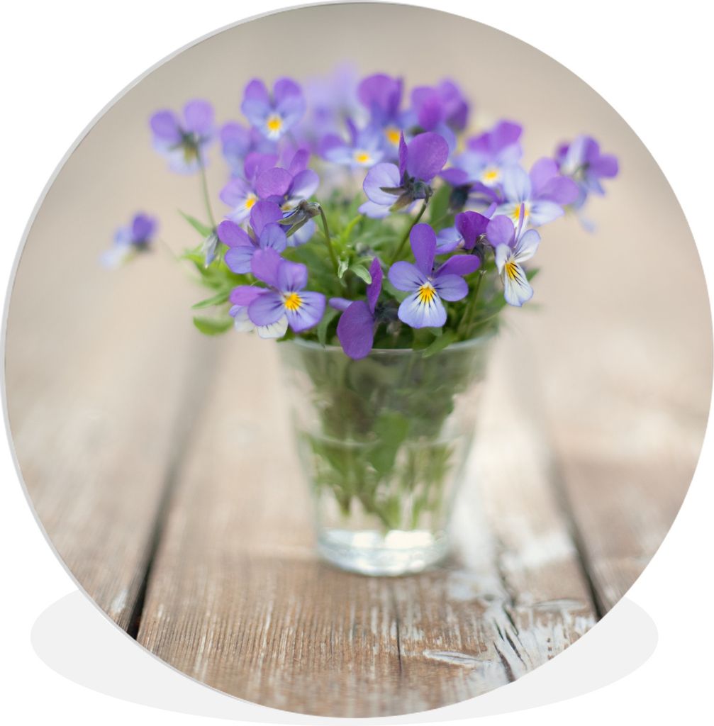 MuchoWow Rundes Wandbild - Runde Bilder Stilleben eines Veilchenstraußes auf einem Tisch Ø 30 cm Kreis Wanddekoration Kunststoff - Wandkreis - ...