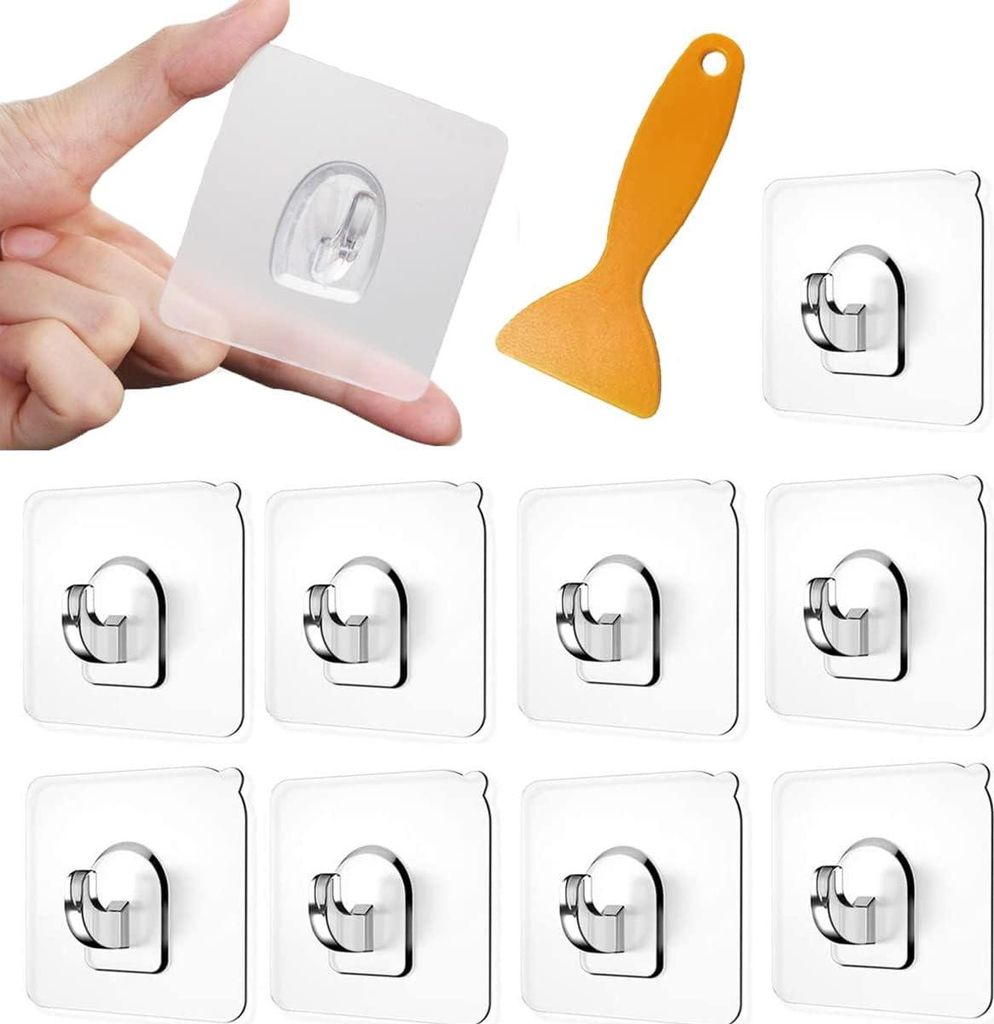Magischer Haken 24 Stück Klebehaken Durchsichtig Multifunktionale Durchsichtige Selbstklebend mit Schaber,Transparent Wasserdicht Wandhaken für K...