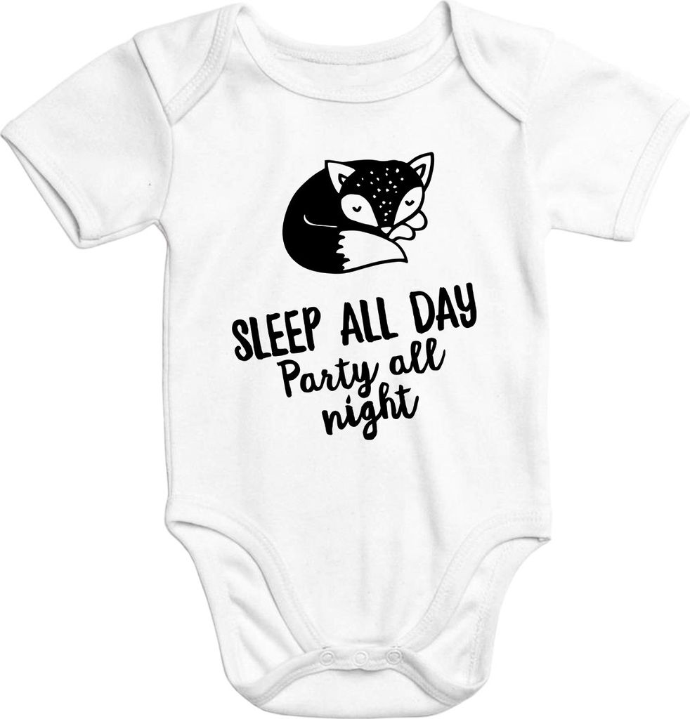 Baby Body Fuchs Aufdruck Sleep all day, Party all night Baumwolle kurzarm Moonworks 0-3 Monate