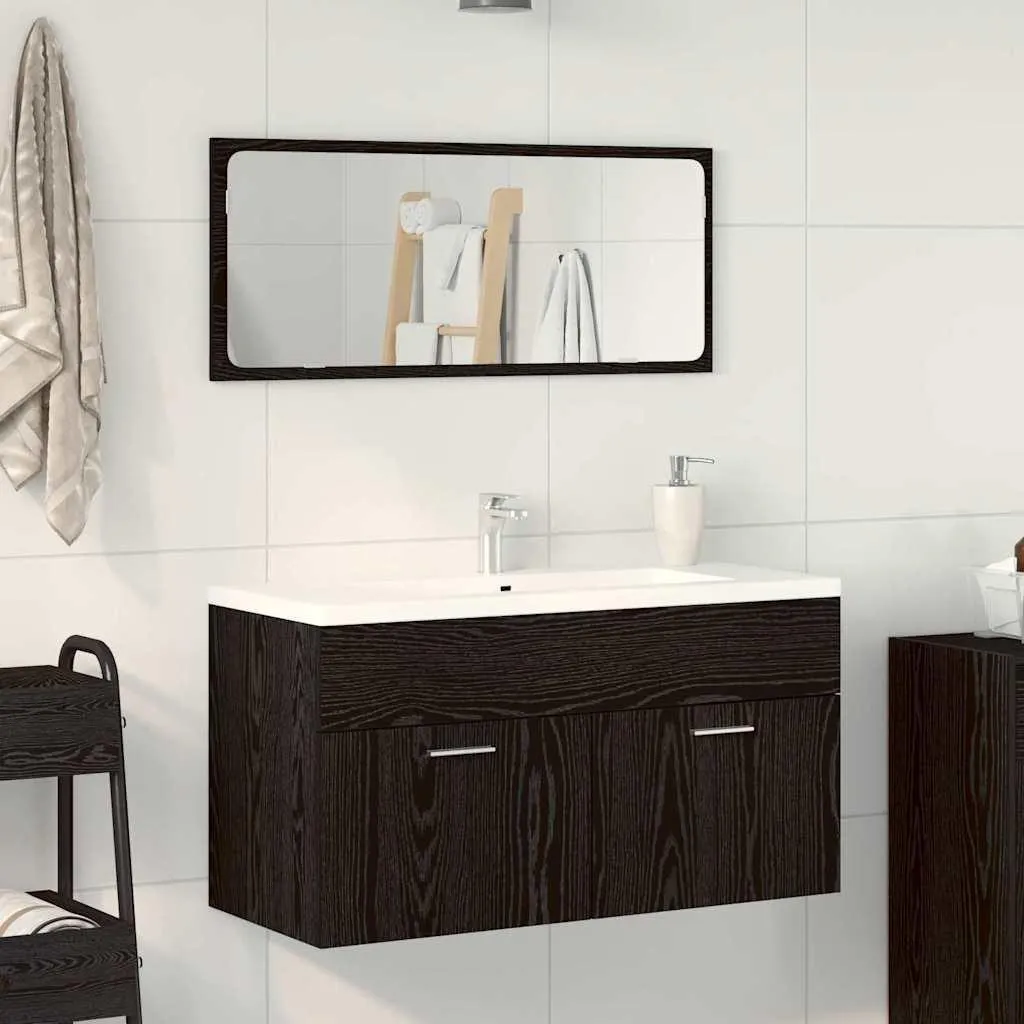 Arredo Bagno Rovere Nero 2 Pezzi: Mobile con Lavabo e Specchio - 3