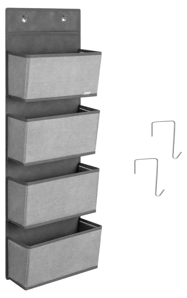 Rangement suspendu pour porte gain de place 4 compartiments coloris gris