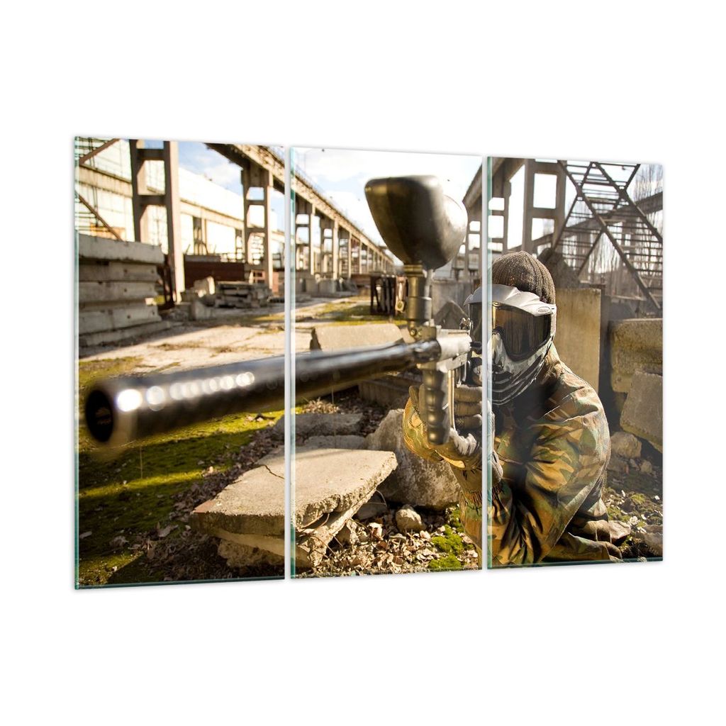 Bilder auf glas - Paintball Pistole Spieler - 105x70cm - Glasbilder - Wandbilder - Kunstdruck - zum Aufhängen bereit - Wanddekoration aus Glas - G...