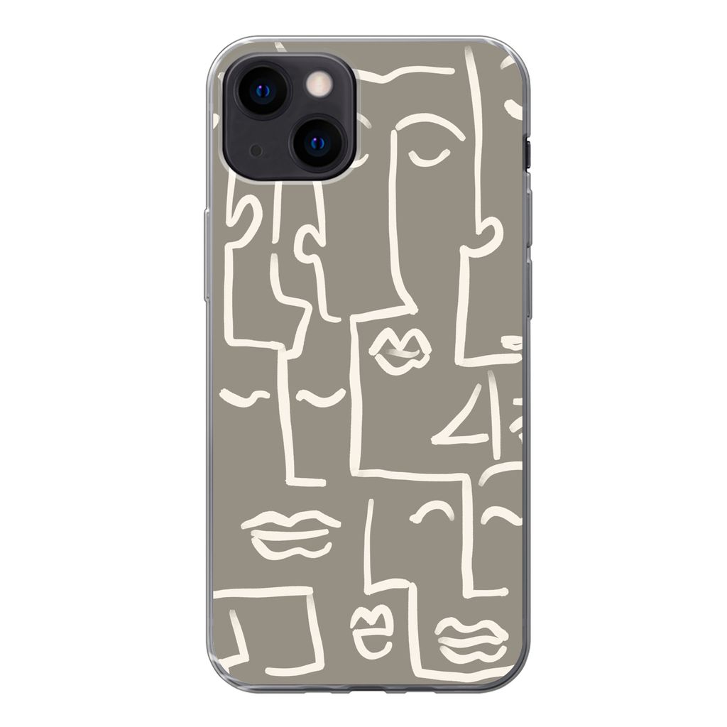 MuchoWow Handyhülle Schutzhülle Hülle für iPhone 13 Gesicht - Kopf - Strichzeichnung Silikon Softcase Handy Hülle - Karteninhaber