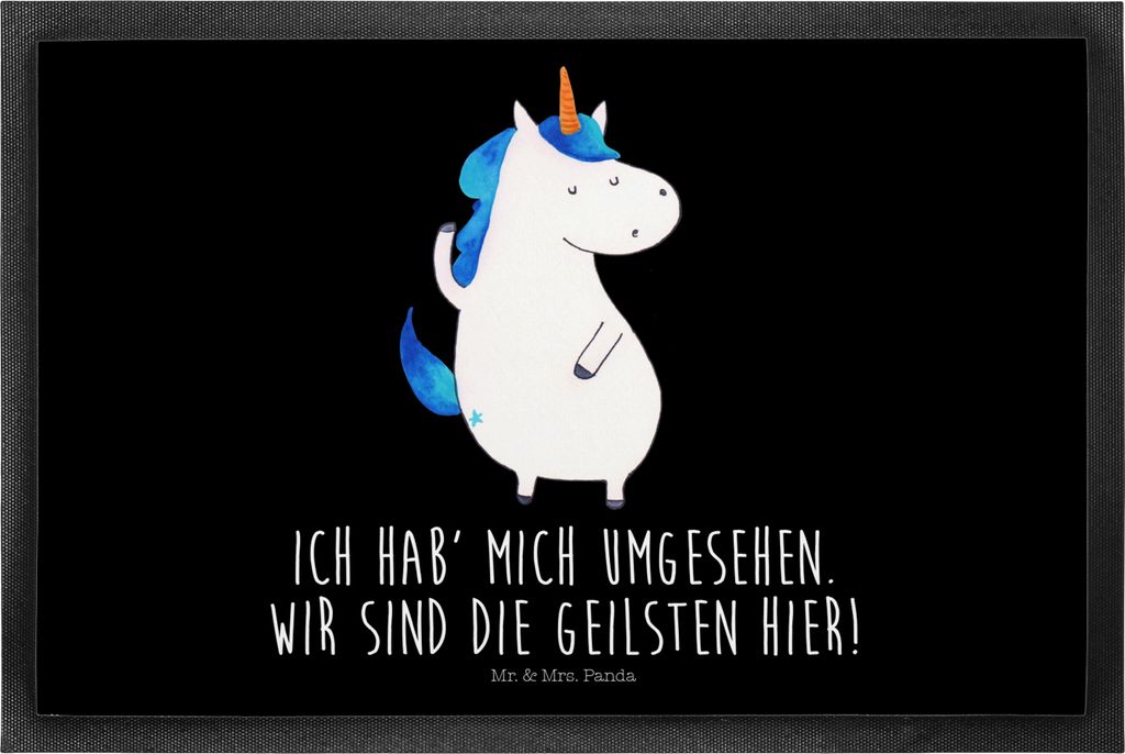 Mr. & Mrs. Panda Gummimatte Einhorn Mann 50 x 75 cm - Schwarz - Geschenk, Familie, Bodenvorleger, Unicorn, Schmutzfangmatte, Freundin, Schmutzmatte...