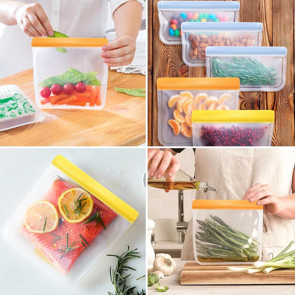 Vrieszakken - Wiederverwendbare Silikon-Reißverschlusstaschen zur Lebensmittelaufbewahrung, Gemüse, Obst, Snacks und Sandwiches - Ideal für unte...