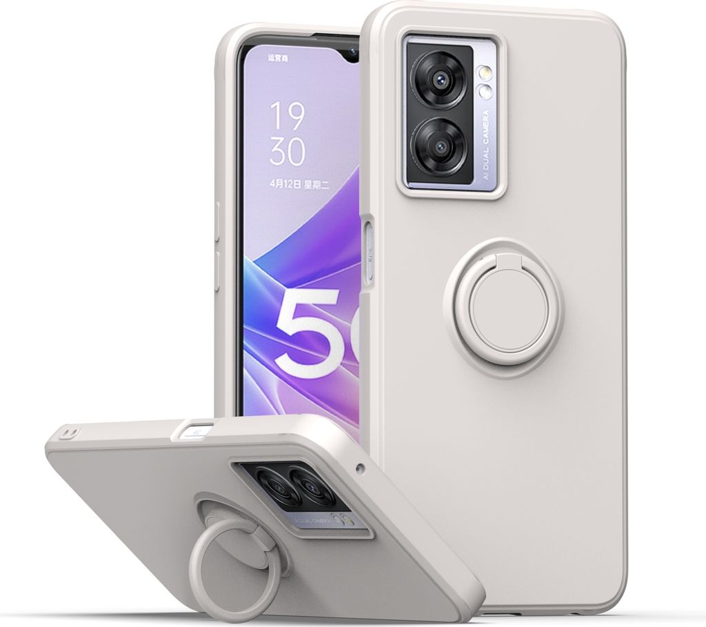 Oppo A57 5G Handyhülle, Ring Halter Ständer Kratzfeste Weiche Silikon schutzhülle für Oppo A57 5G Weiß