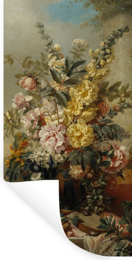 MuchoWow Wandtattoo Wandsticker Wandaufkleber Große Vase mit Blumen - Alte Meister - Malerei 40x80 cm Selbstklebend und Repositionierbar - Repos...