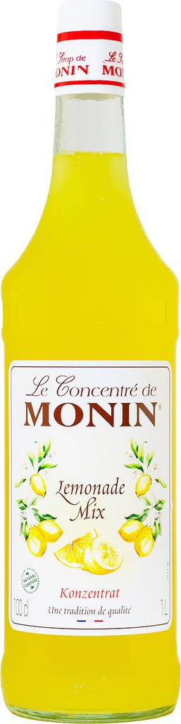 A bottle of Monin Lemonade Mix concentrate.