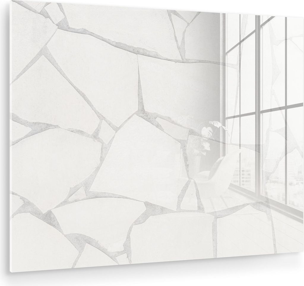 MuchoWow Glasbilder - Bilder auf Wandbild - Foto auf Glas Struktur - Stein - Weiß - Grau 80x60 cm Wanddekoration aus Glas - Acrylglasbild - Acrylb...