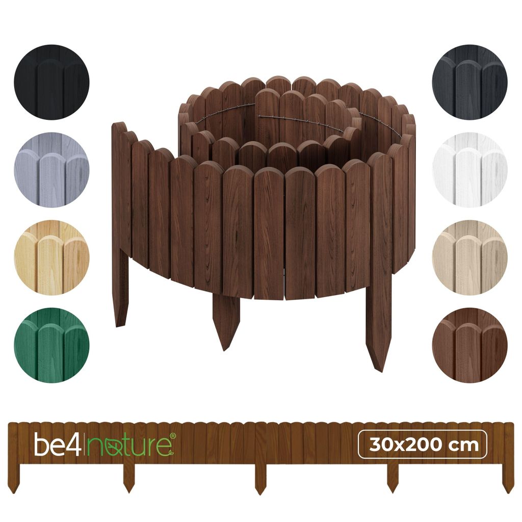 be4nature Flexible Holz Beeteinfassung 30 x 200 cm Dunkelbraun Rasenkante Rollborder Beetumrandung Gartenzaun Deko Palisade Mähkante