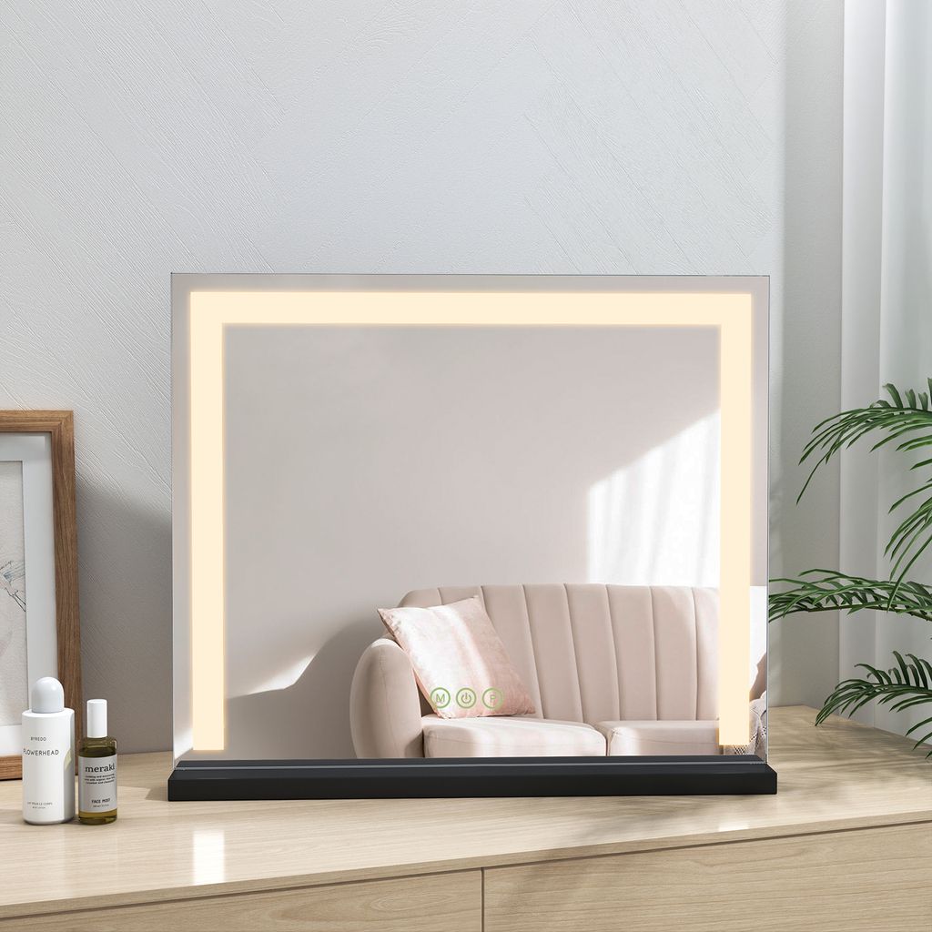 Heilmetz Spiegel Kosmetikspiegel mit Beleuchtung Schminkspiegel Tischspiegel 3 Lichtfarbe Dimmbar 60x52cm Mit Touch Steuerung Schwarzer Eisenfuß