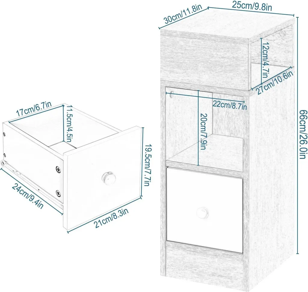 Table de nuit étroite lot de 2 : solution rangement pour chambre exigüe - 2