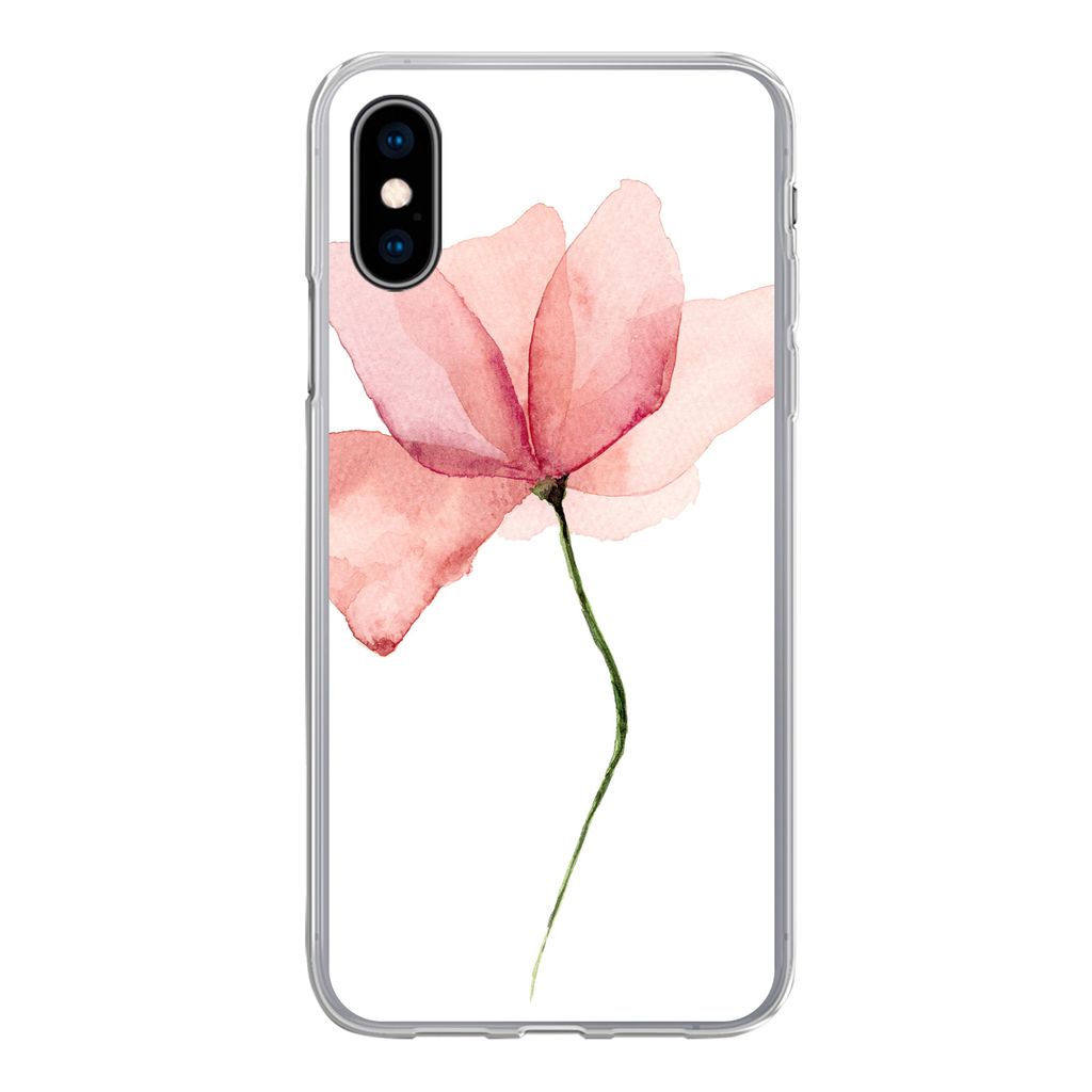 MuchoWow Handyhülle Schutzhülle Hülle für iPhone X Blumen - Aquarell - Rosa Silikon Softcase Handy Hülle - Handyhülle