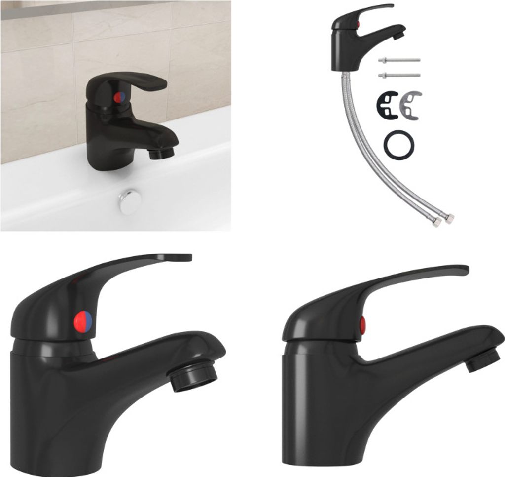 vidaXL Mischbatterie Schwarz 13x10 cm - Waschtischbatterie - Waschtischbatterien - Wasserhahn - Wasserhähne