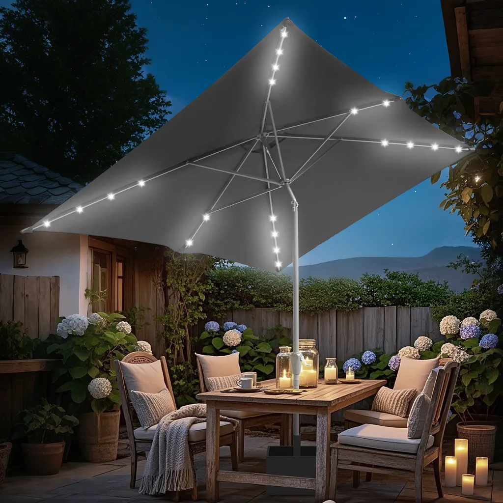 Ombrellone Bettizia 1.4x2.1m LED: Parasole da Balcone Inclinabile Grigio - 7