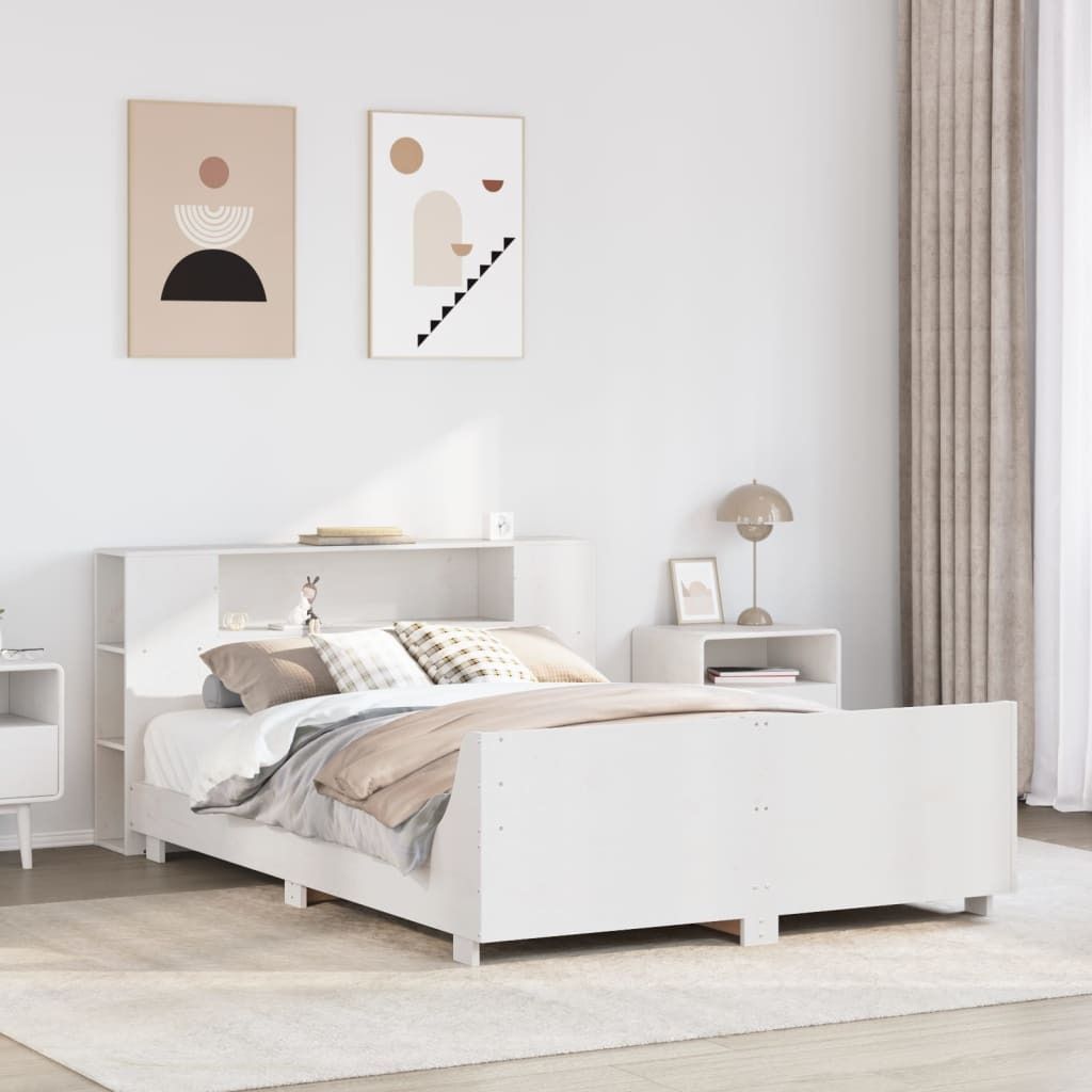 "Rabatt" Massivholzbett Schlafzimmer - Bettgestell moderne - ohne Matratze - Weiß 140x190 cm Kiefernholz - Klassische Betten CC11773