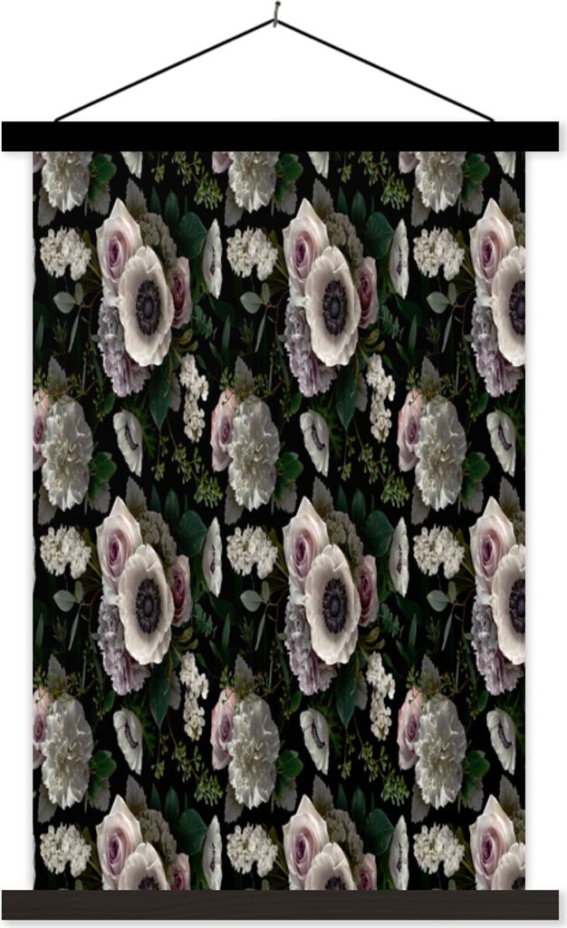 MuchoWow Textilposter Blumen - Anemone - Farben - Muster 40x60 cm mit schwarzem Rahmen - Wanddekorationen