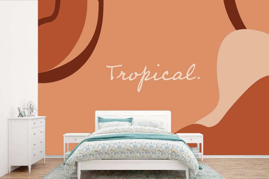 MuchoWow Fototapete für Wohnzimmer oder Schlafzimmer Wandtapete Vinyl Motivtapete Sommer - Tropisch - Zitate - 450x300 cm - Gemusterte
