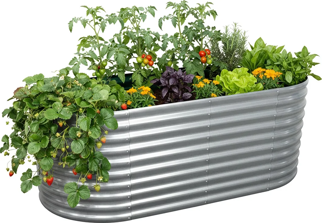 Potager surélevé en métal gris pour herbes aromatiques et fleurs 1m60