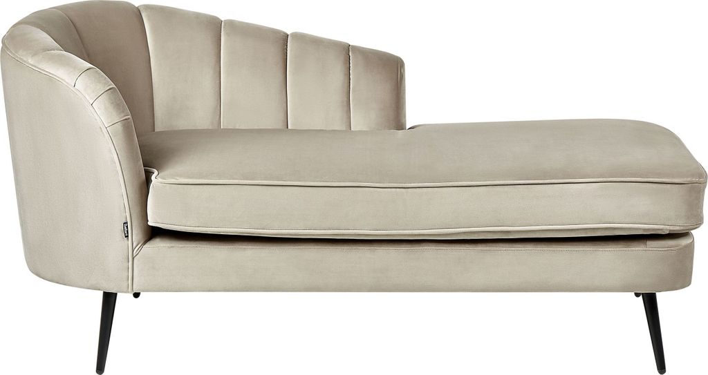BELIANI Chaiselongue Beige Samt Linksseitig mit Schwarzen Metallbeinen Lehne Muschelform Glamourös Modern Muschelsofa Wohnzimmer Ausstattung