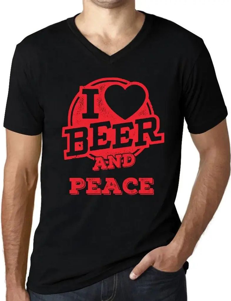 Herren Grafik T-Shirt V-Ausschnitt Ich liebe Bier und Frieden – I Love Beer And Peace – Öko-Verantwortlich Vintage Jahrgang Kurzarm Lustige Druck