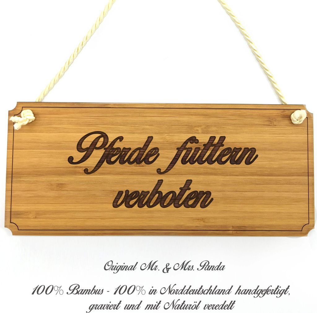 Mr. & Mrs. Panda Wegweiser Pferde füttern verboten - Geschenk, Geschenkidee, Türschild, Infotafel, Holzschild, Graviert, Holz, Werbeschild, Shabb...