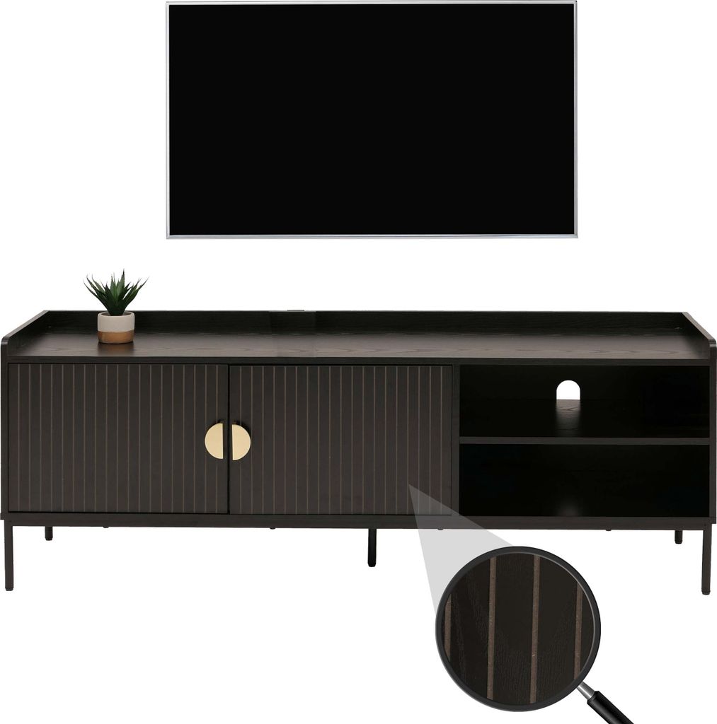 TV-Rack MCW-O39, TV-Board Fernsehtisch Lowboard TV-Schrank Kommode, Melamin MDF 56x150x40cm Holzoptik schwarz