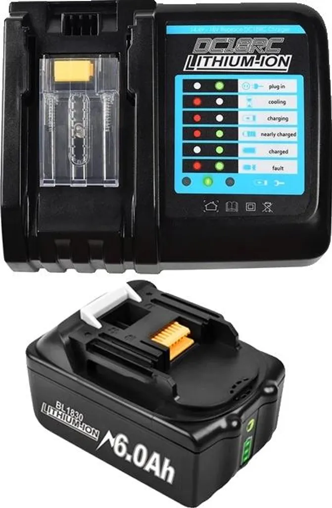 Batterie Li-Ion 18V 6Ah Haute Capacité avec Chargeur 3A et LED Niveau